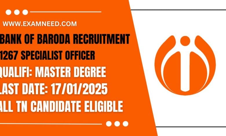 Bank of Baroda Recruitment 2025 Official Vacancy Released for 1267 Specialist Officer Posts – Apply Now!