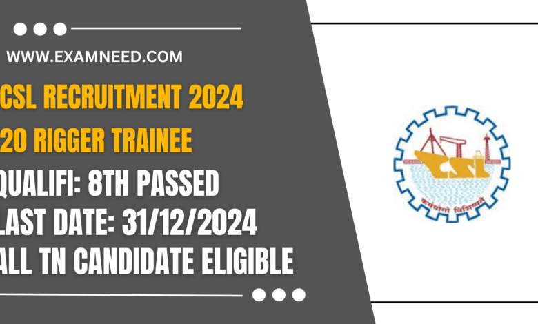 CSL Recruitment 2025 Notification Released for 20 Rigger Trainee Posts – Apply Now!