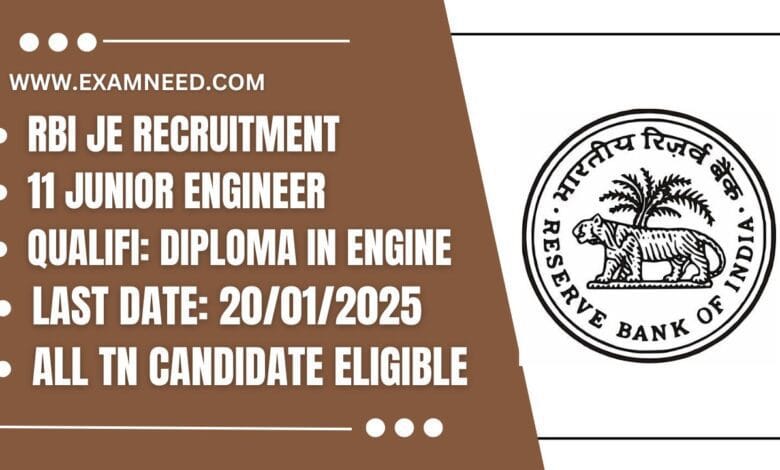 RBI JE Recruitment 2025 Central Government Announced for 11 Junior Engineer Posts - Apply Now!