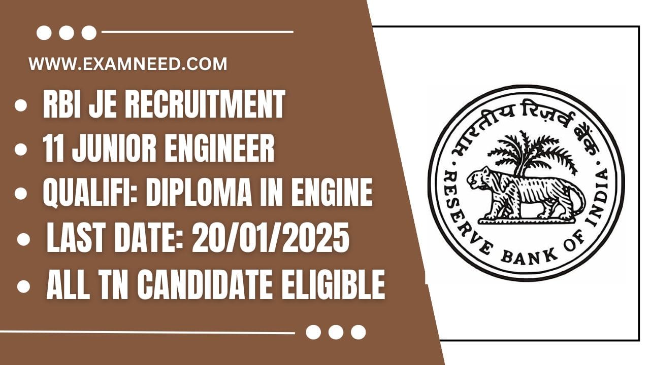 RBI JE Recruitment 2025 Central Government Announced for 11 Junior Engineer Posts - Apply Now!