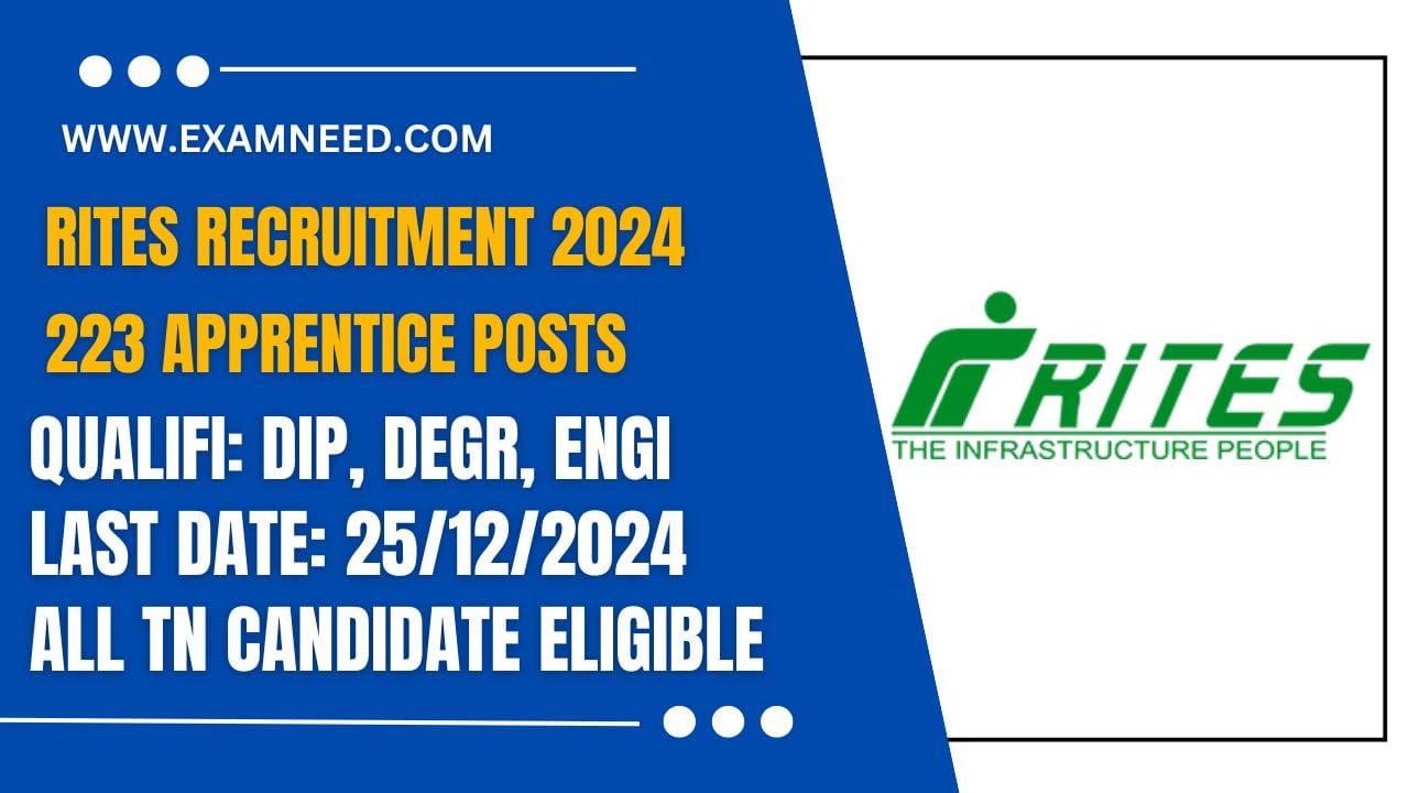 RITES Recruitment 2024 Central Government Officially Released for 223 Apprentice Posts – Apply Now!