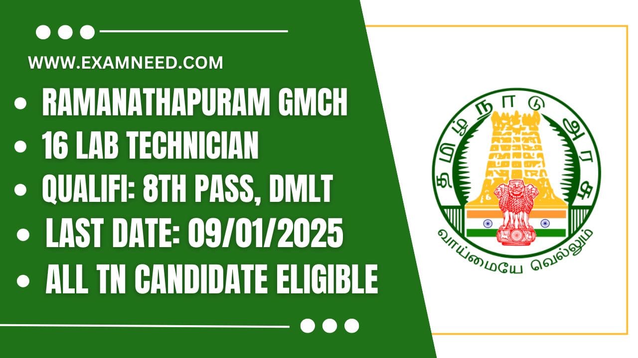 Ramanathapuram GMCH Recruitment 2025 Tamilnadu Government Job, 16 Lab Technician Posts; Apply Now!