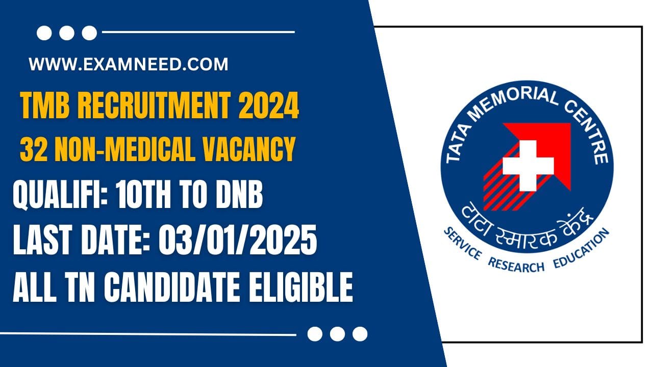 TMC Recruitment 2025 Notification Released for 34 Non-Medical Posts; Apply Now!