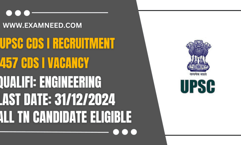 UPSC CDS I Recruitment 2025 Official Notification for 457 Posts – Apply Now!