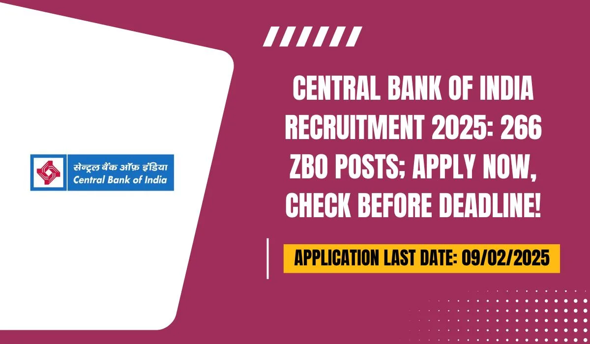 Central Bank of India Recruitment 2025 266 ZBO Posts; Apply Now, Check Before Deadline!