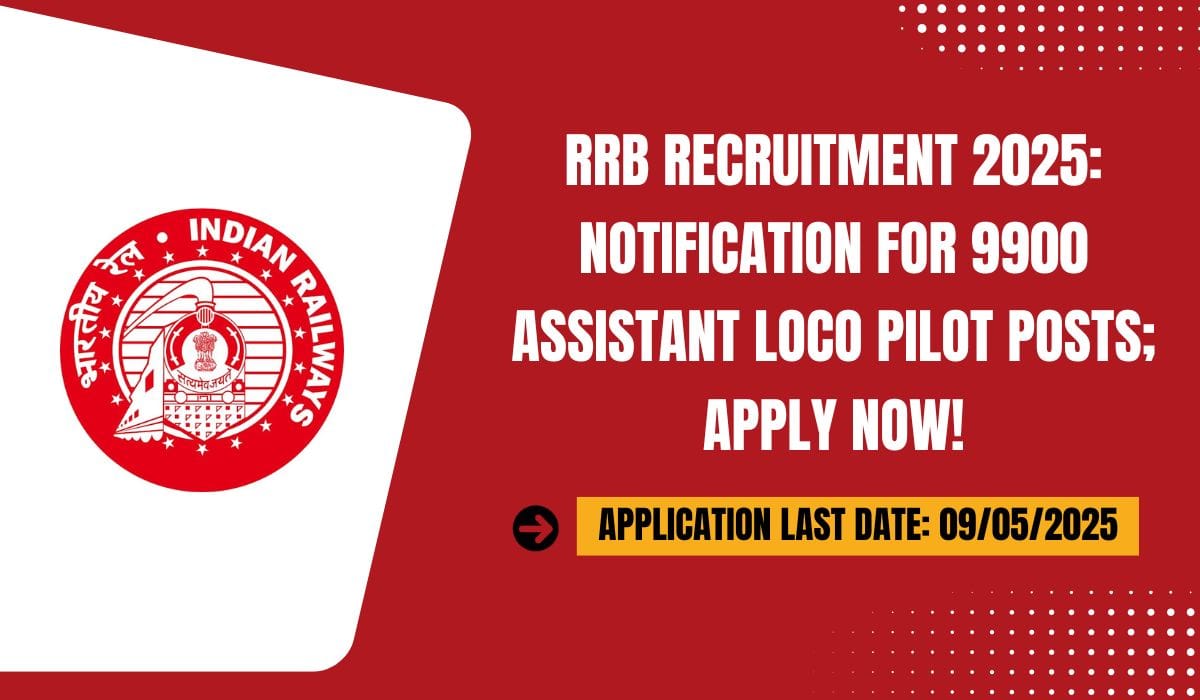 RRB Recruitment 2025 Notification for 9900 Assistant Loco Pilot Posts; Apply Now!