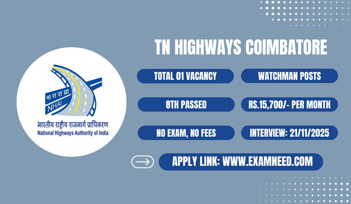 TN Highways Department Coimbatore Recruitment 2025 Notification PDF