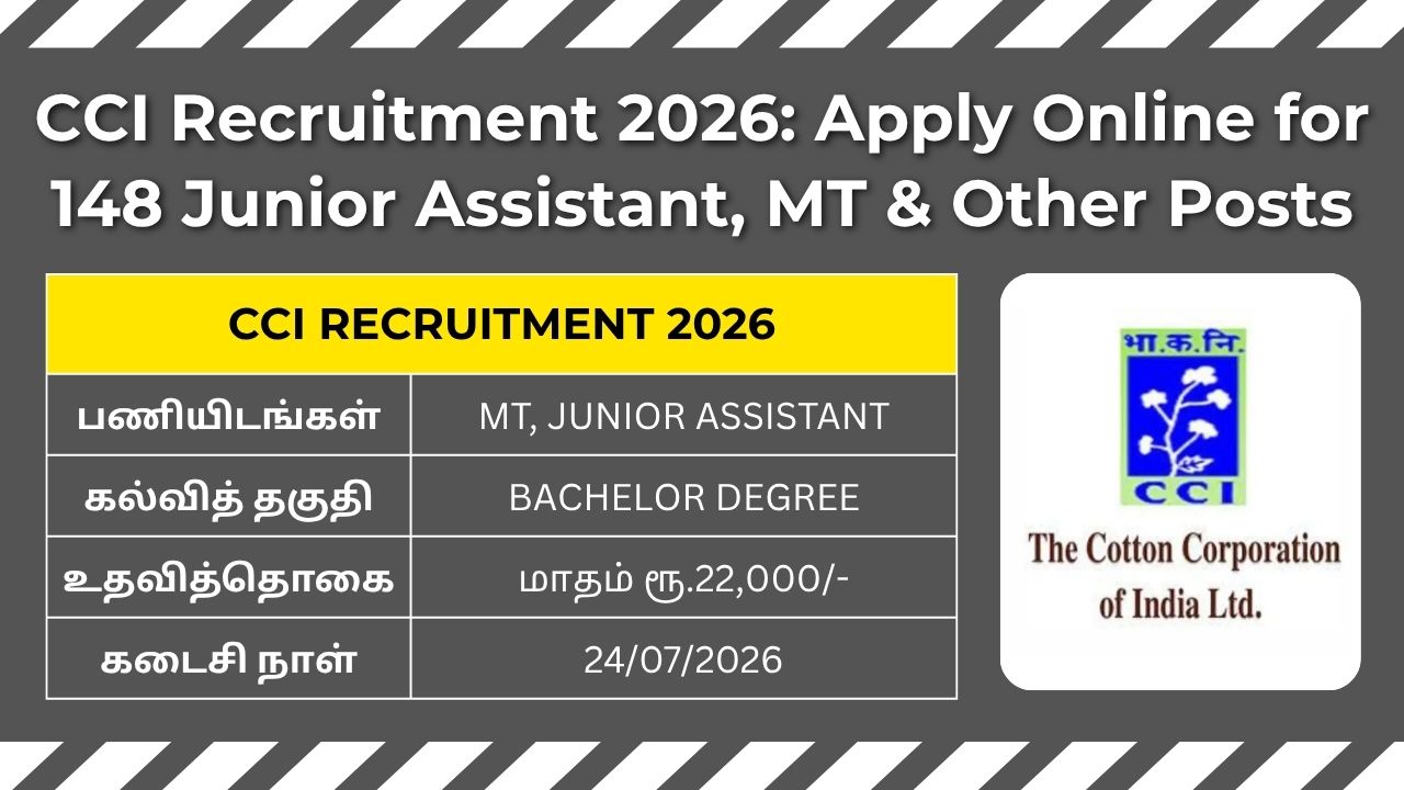 CCI Recruitment 2026 notification for 148 Junior Assistant, Management Trainee, and other vacancies at Cotton Corporation of India.