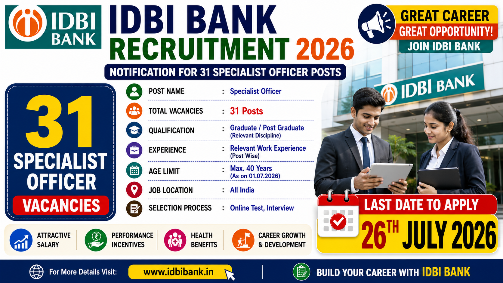 IDBI Bank Recruitment 2026: Apply Online for 31 Specialist Officer Posts 4 IDBI Bank Recruitment 2026 notification for 31 Specialist Officer vacancies.