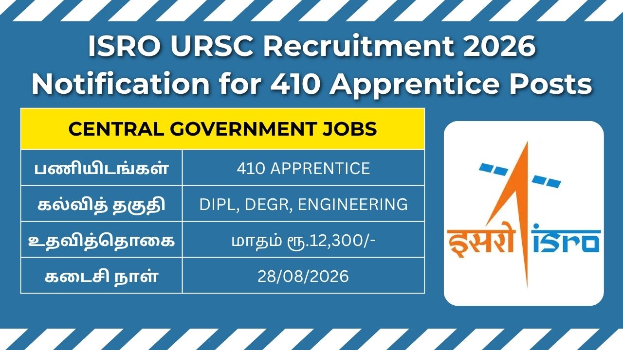ISRO URSC Recruitment 2026 notification for 410 Apprentice vacancies at U R Rao Satellite Centre.