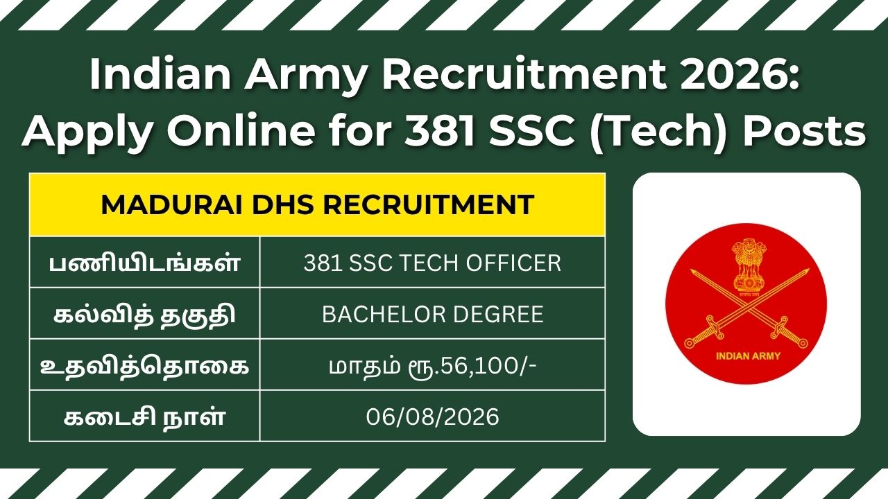 Indian Army Recruitment 2026 notification for 381 SSC (Tech) vacancies for Men and Women engineering graduates.