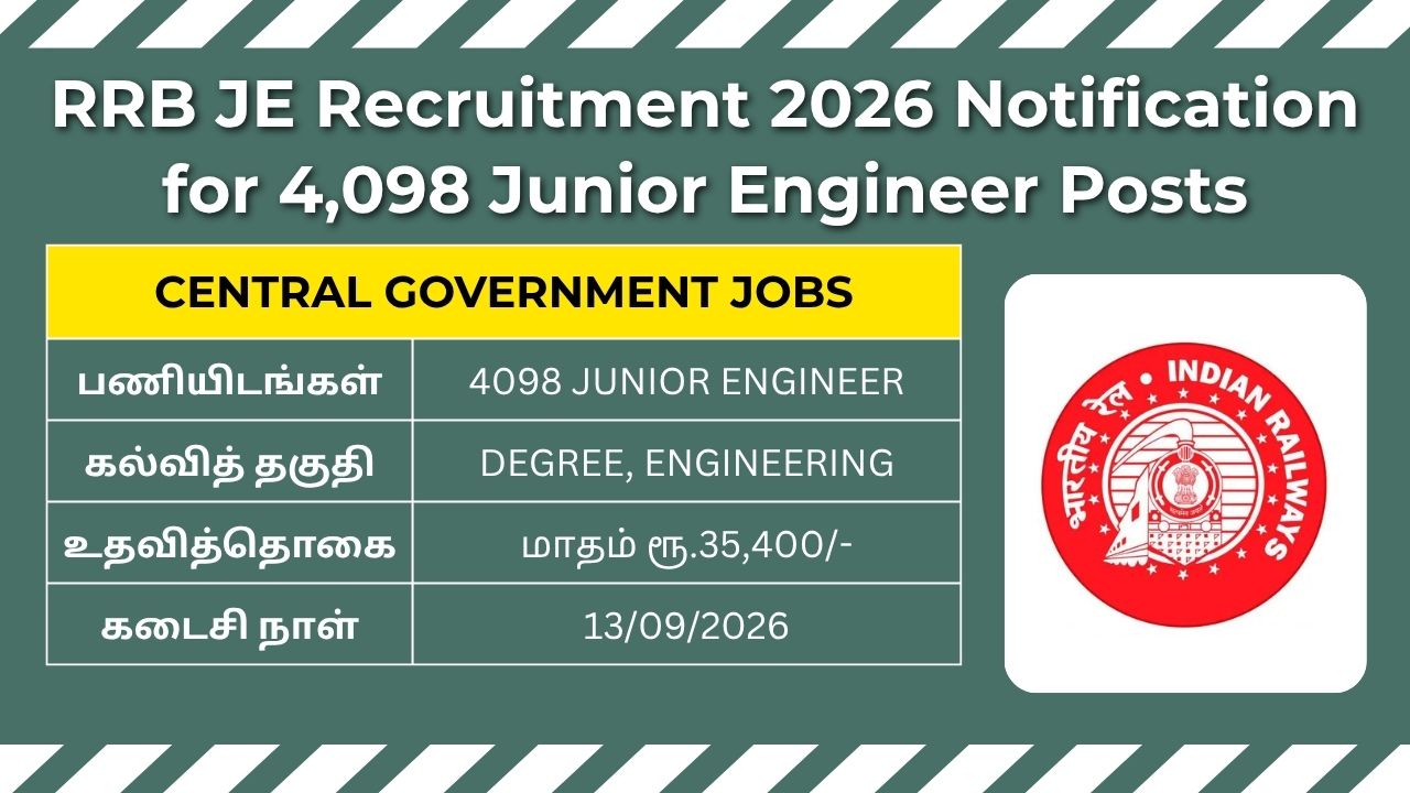 RRB JE Recruitment 2026 notification for 4,098 Junior Engineer vacancies under the Railway Recruitment Board.