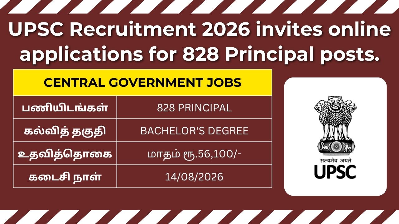 UPSC Recruitment 2026 notification for 828 Principal vacancies under the Union Public Service Commission.