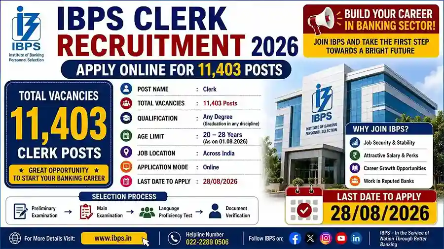 IBPS Clerk Recruitment 2026 notification for 11,403 Clerk vacancies.