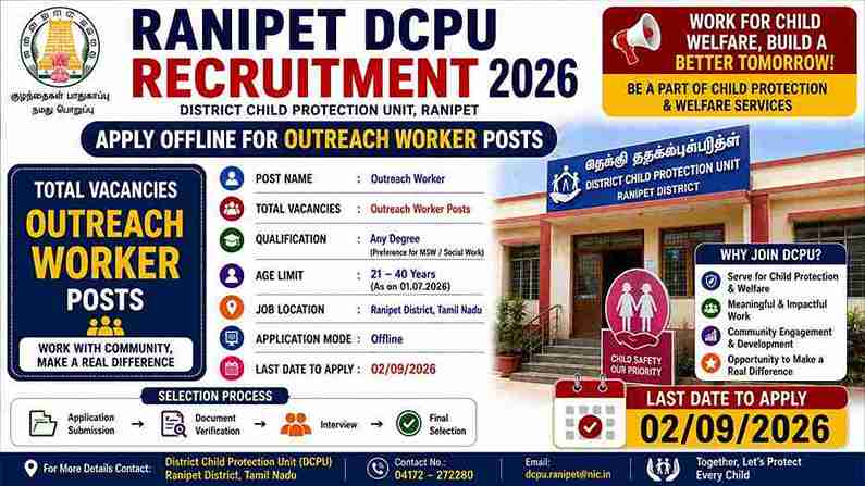 Ranipet DCPU Recruitment 2026 notification for Outreach Worker vacancies under District Child Protection Unit.