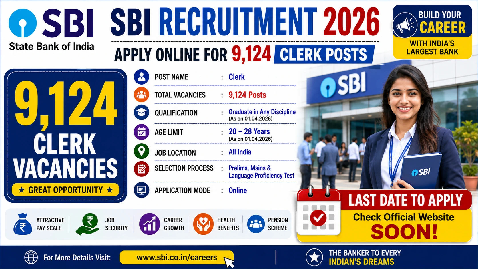 SBI Recruitment 2026 notification for 9,124 Clerk vacancies under State Bank of India