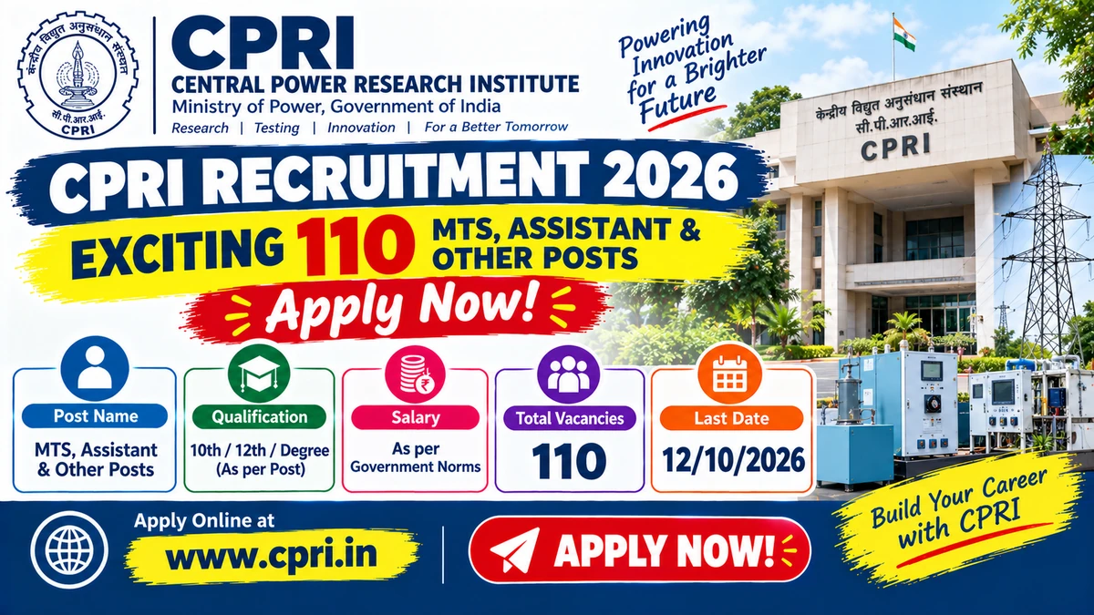 CPRI Recruitment 2026 Exciting 110 MTS, Assistant & Other Posts – Apply Now!
