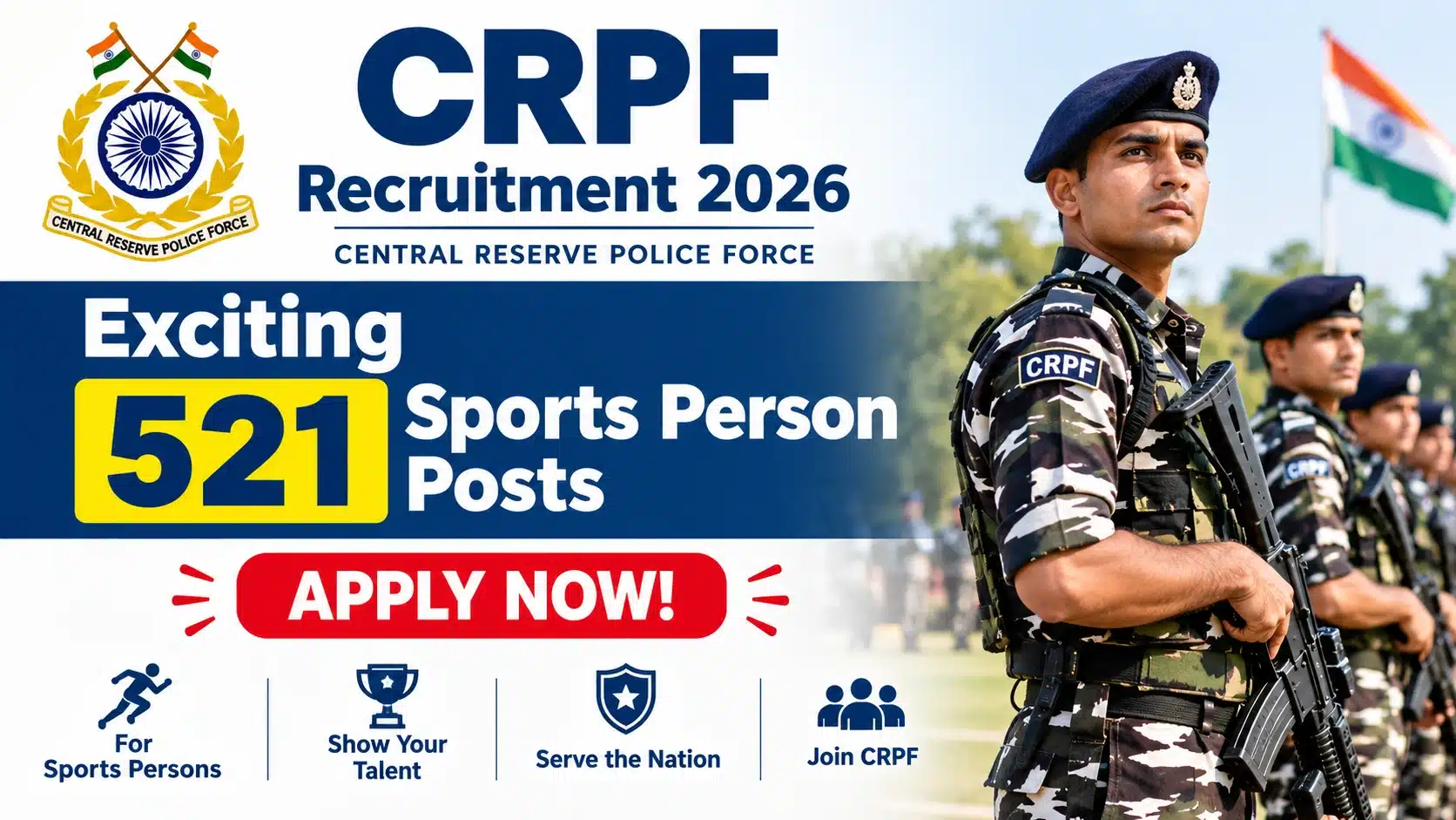 CRPF Recruitment 2026: Exciting 521 Sports Person Posts – Apply Now! 1 CRPF Recruitment 2026 – 521 Sports Person Vacancies