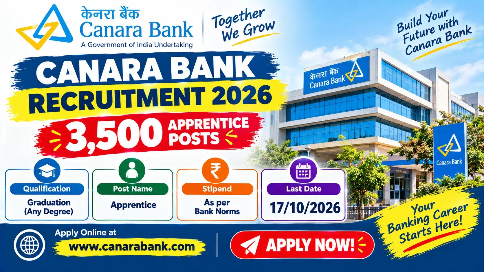 Canara Bank Recruitment 2026: Amazing 3,500 Apprentice Posts – Apply Now! 2 Canara Bank Recruitment 2026 3,500 Apprentice Posts