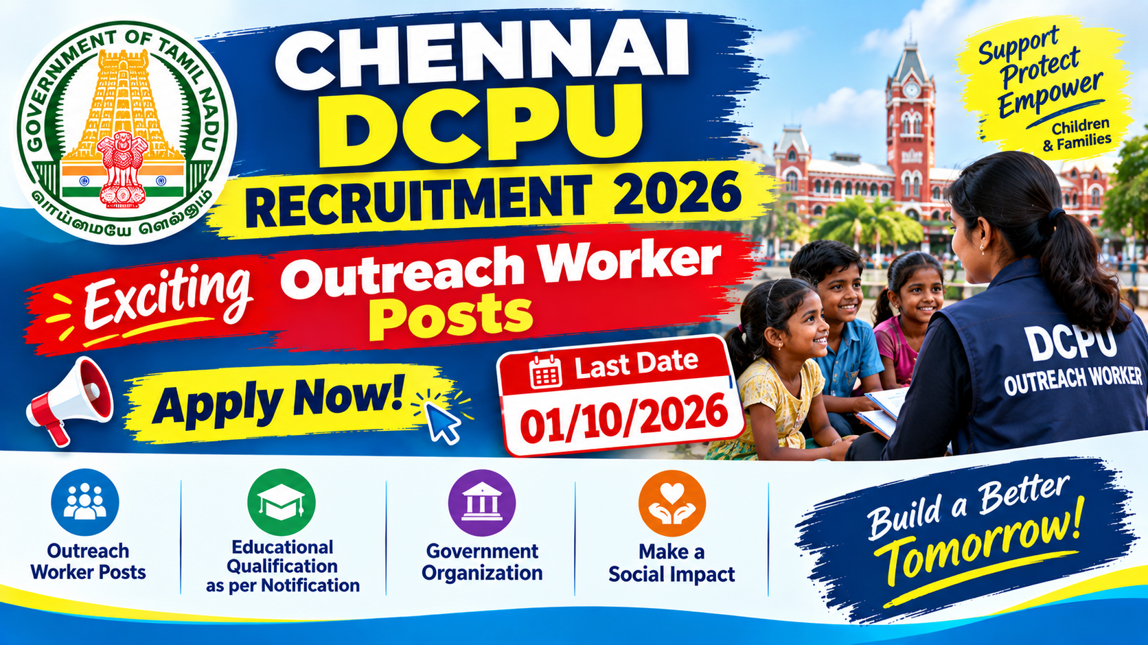 Chennai DCPU Recruitment 2026 Outreach Worker Posts
