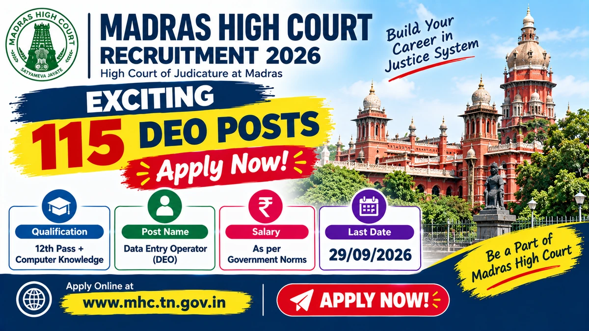 Madras High Court Recruitment 2026: Exciting 115 DEO Posts – Apply Now! 1 Madras High Court Recruitment 2026 115 Data Entry Operator DEO Posts