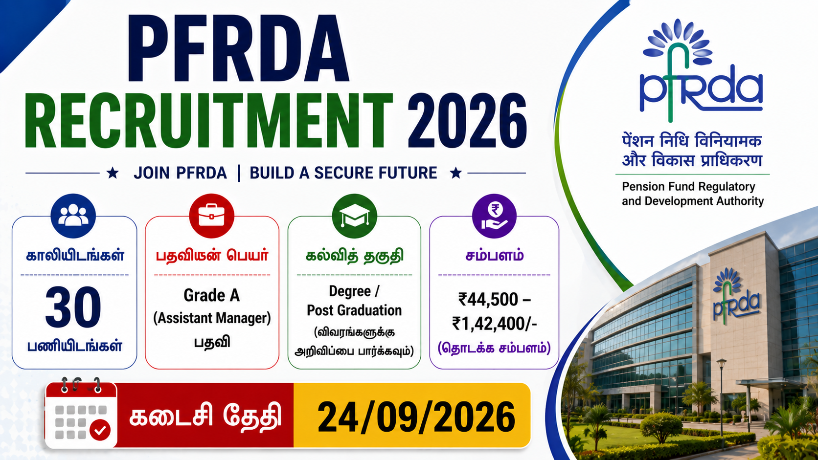 PFRDA Grade A Recruitment 2026 notification for 30 Assistant Manager posts.
