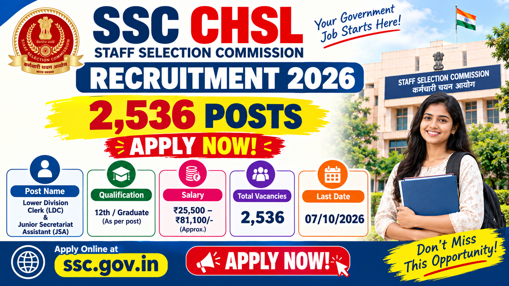 SSC CHSL Recruitment 2026 notification for 2,536 posts.
