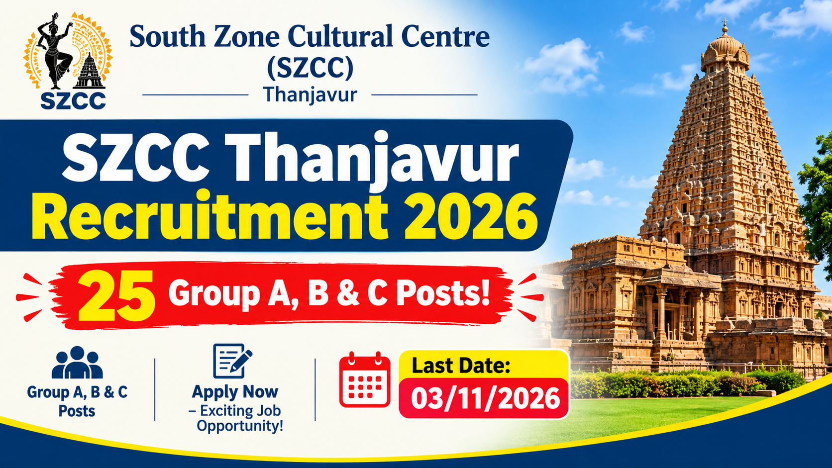 SZCC Thanjavur Recruitment 2026 25 Group A B and C Posts