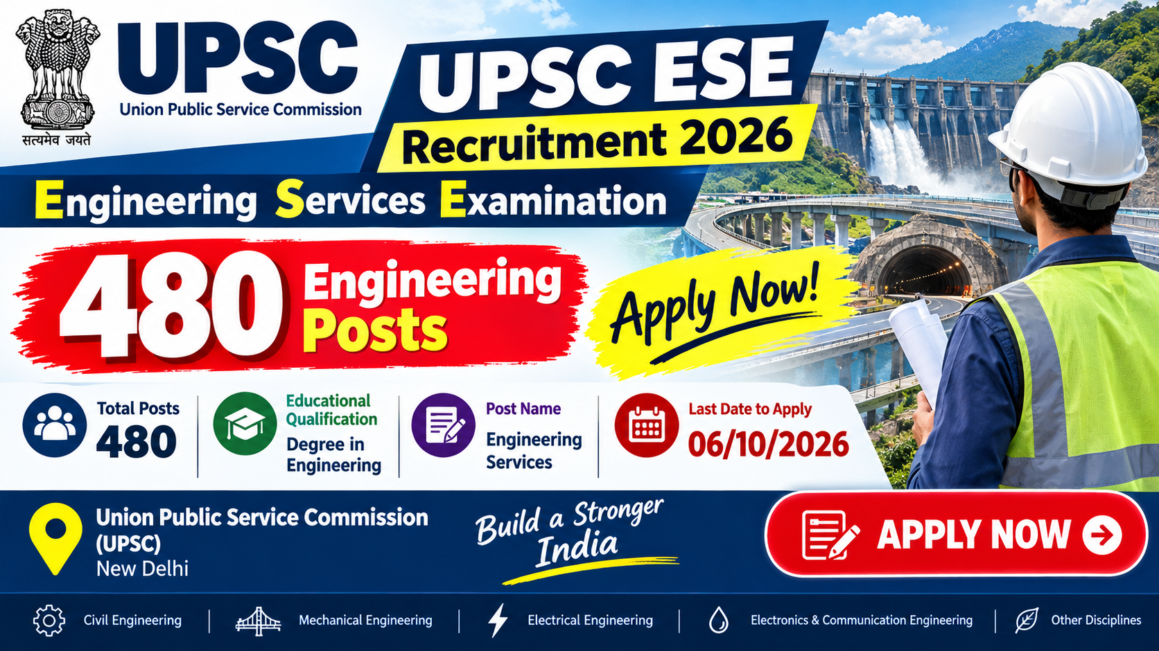 UPSC ESE Recruitment 2026 480 Engineering Posts