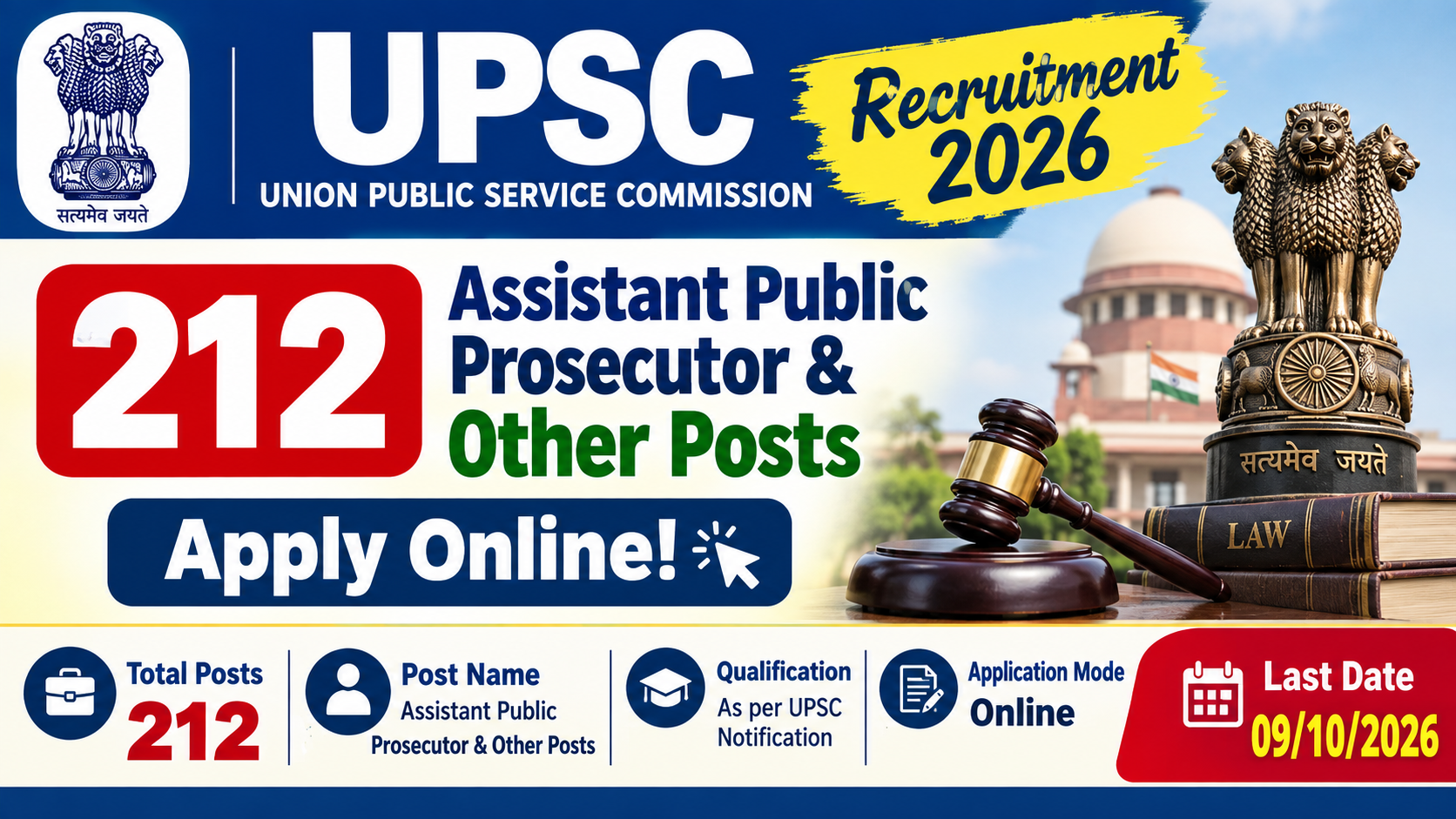 UPSC Recruitment 2026 212 Assistant Public Prosecutor and Other Posts