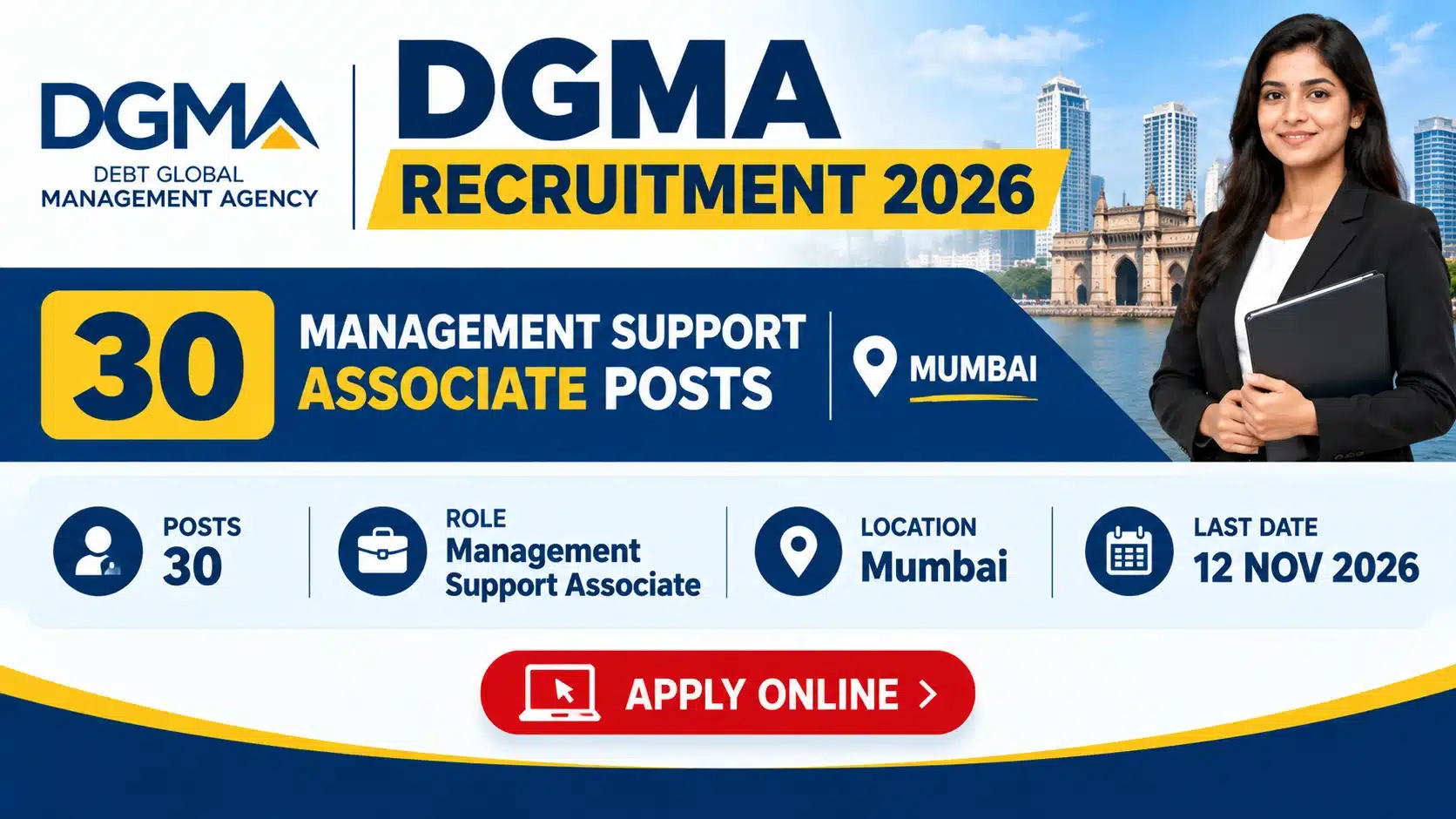 DGMA Recruitment 2026 notification for 30 Management Support Associate posts in Mumbai