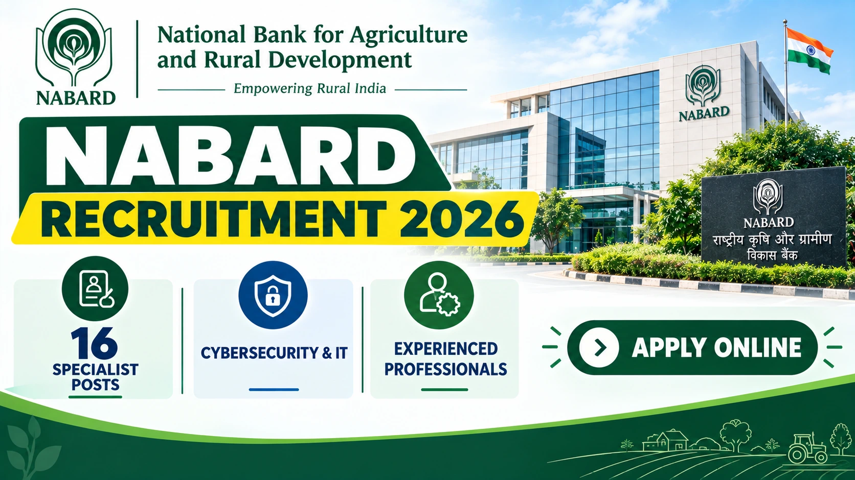 NABARD Recruitment 2026 notification for 16 Specialist vacancies in cybersecurity and IT.