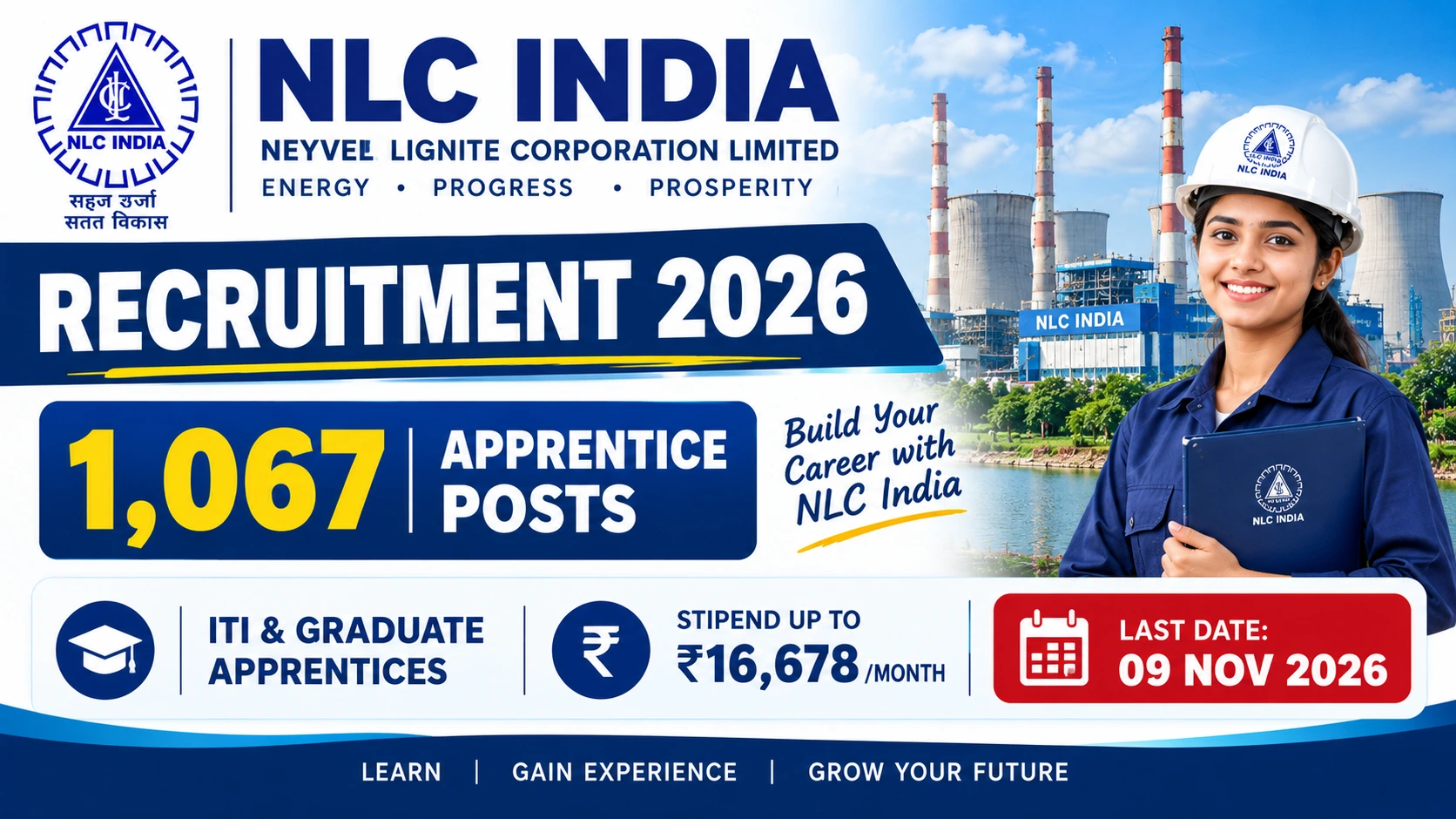 NLC India Apprentice Recruitment 2026 notification for 1067 ITI and Graduate Apprentice posts