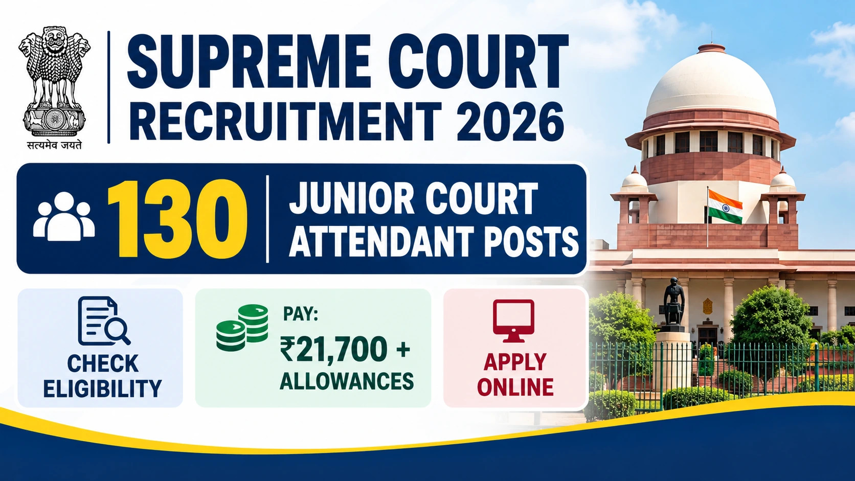 Supreme Court Recruitment 2026 notification for 130 Junior Court Attendant posts