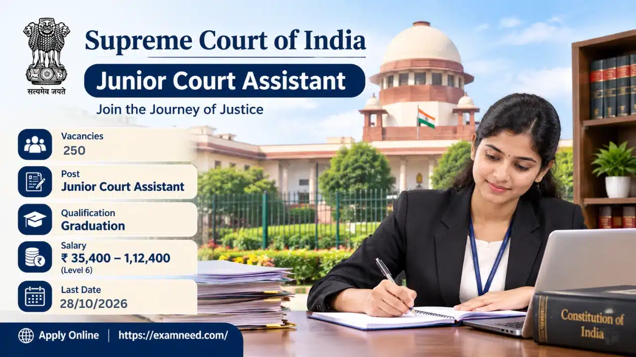 Supreme Court Recruitment 2026: 250 Junior Court Assistant Posts – Apply Now 1 Supreme Court Recruitment 2026 notification for 250 Junior Court Assistant posts.