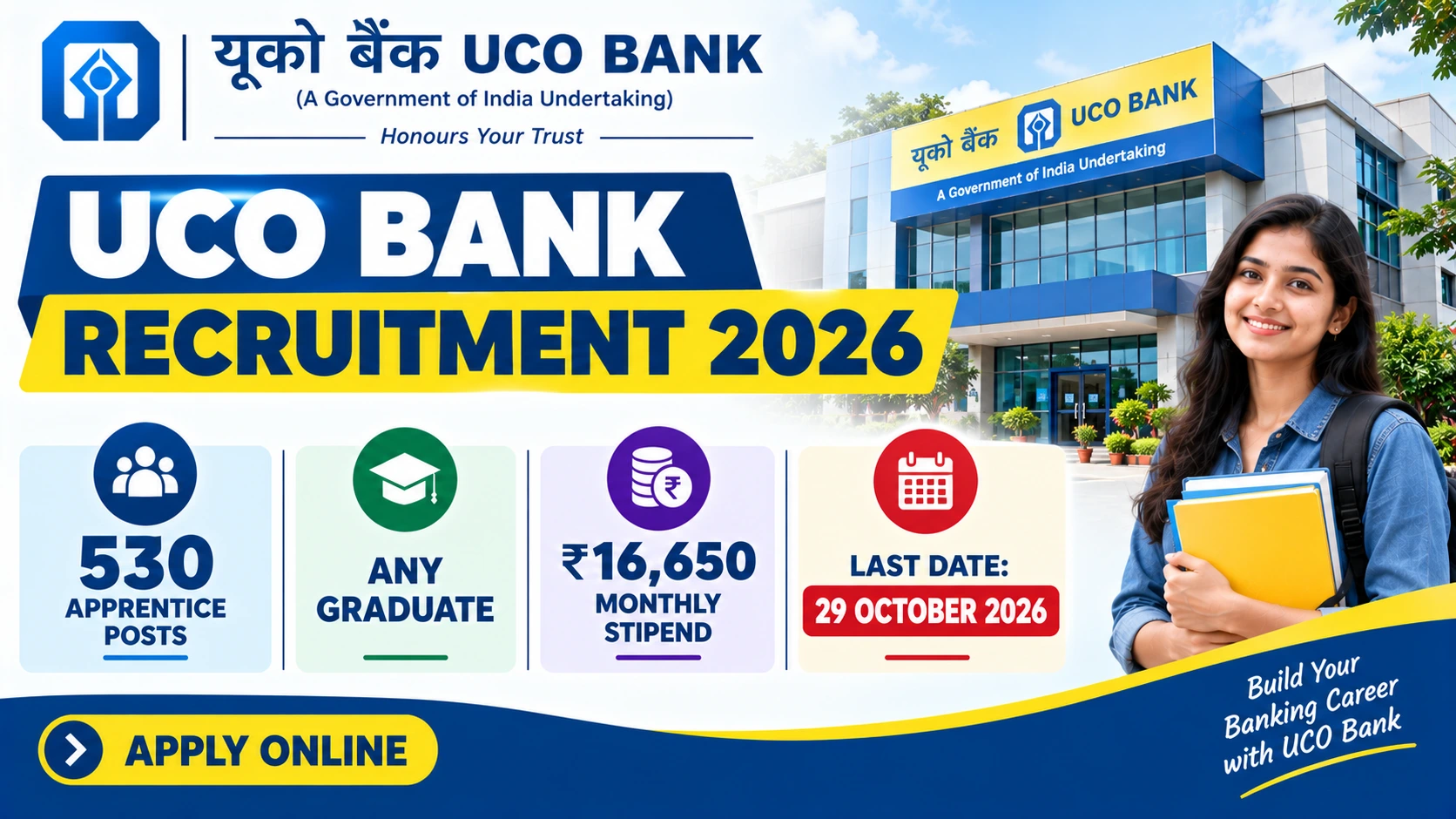 UCO Bank Apprentice Recruitment 2026 notification for 530 Apprentice vacancies